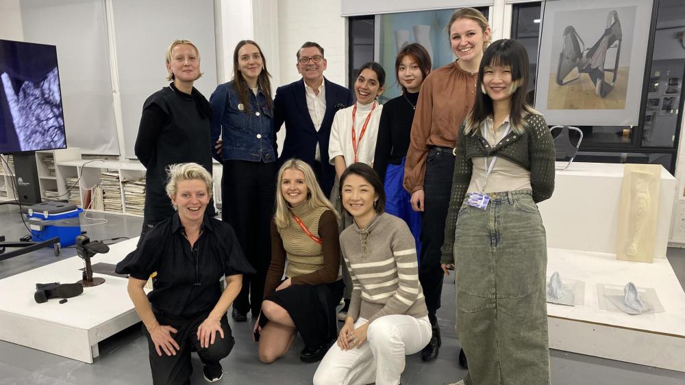 Ian Griffiths, creative director of Max Mara, with MA Fashion students and Zowie Broach, head of program at the Royal College of Art