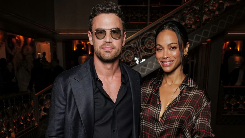 PARIS, FRANCE - SEPTEMBER 04: Theo James and Zoe Saldana attend the Unveiling of RH Paris, the Gallery on the Champs-Élysées on September 04, 2025 in Paris, France. (Photo by Darren Gerrish/Getty Images for RH)