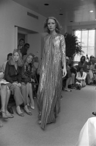Hand-painted sequined striped dress from Halston's Fall 1973 RTW collection (Photo by Fairchild Archive/Penske Media via Getty Images)