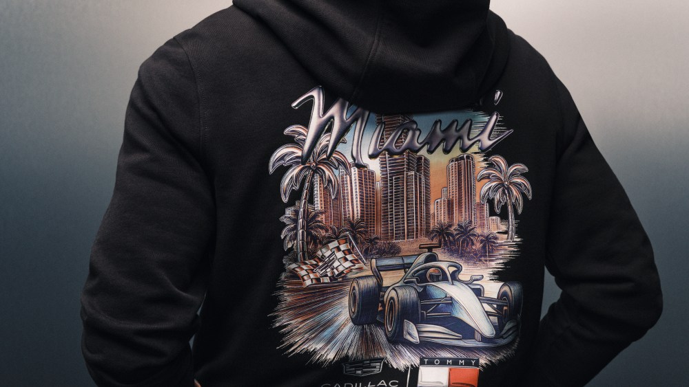 A look from the Miami-specific Tommy Hilfiger x Cadillac fangear.