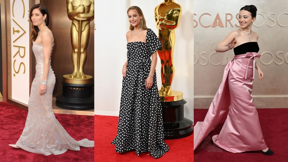 Jessica Biel, Jennifer Lawrence, Mikey Madison wearing Manolo Blahnik at the Oscars